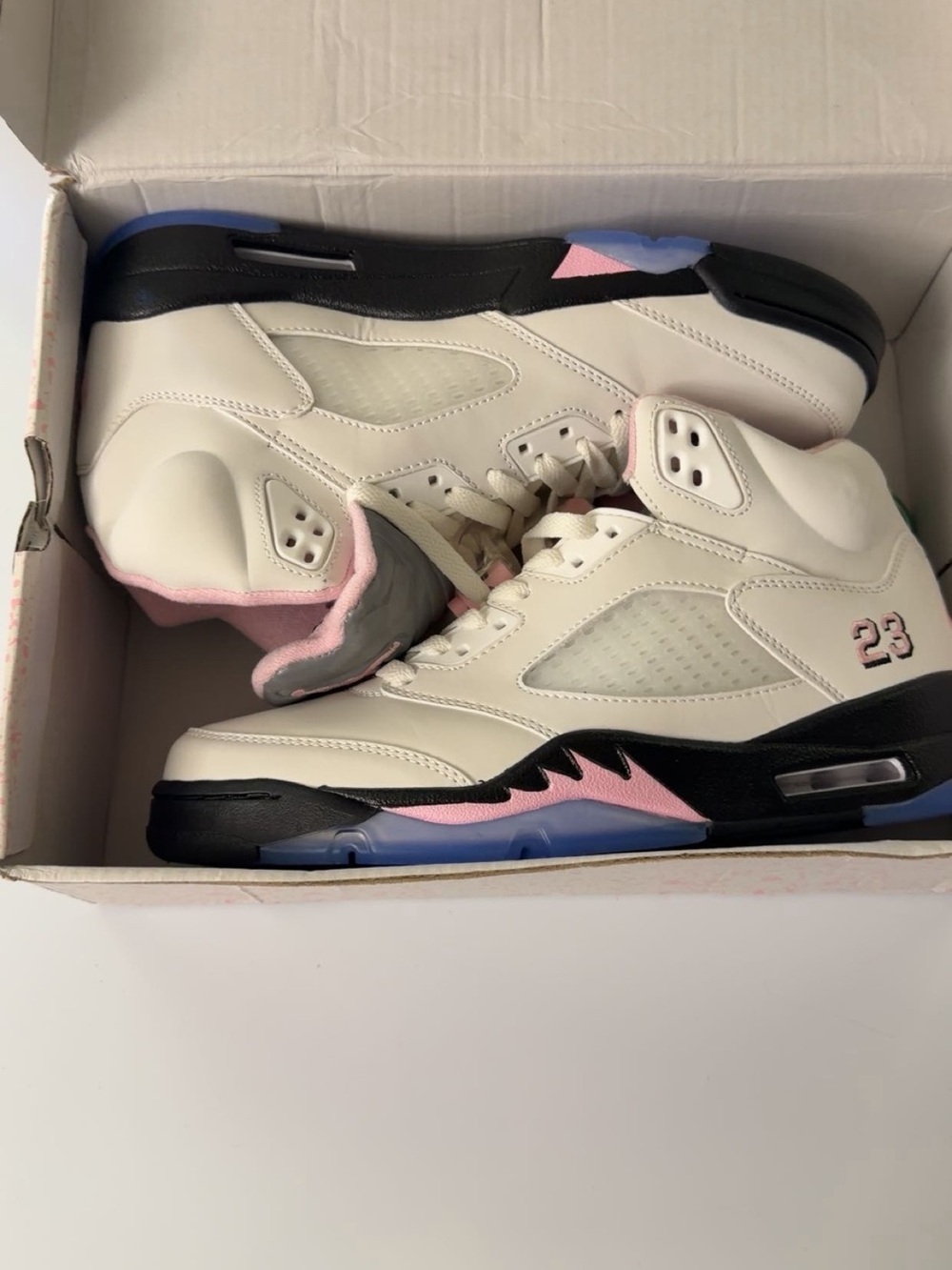 Jordan Retro High-Top Sneakers in Cream, Pink & Black